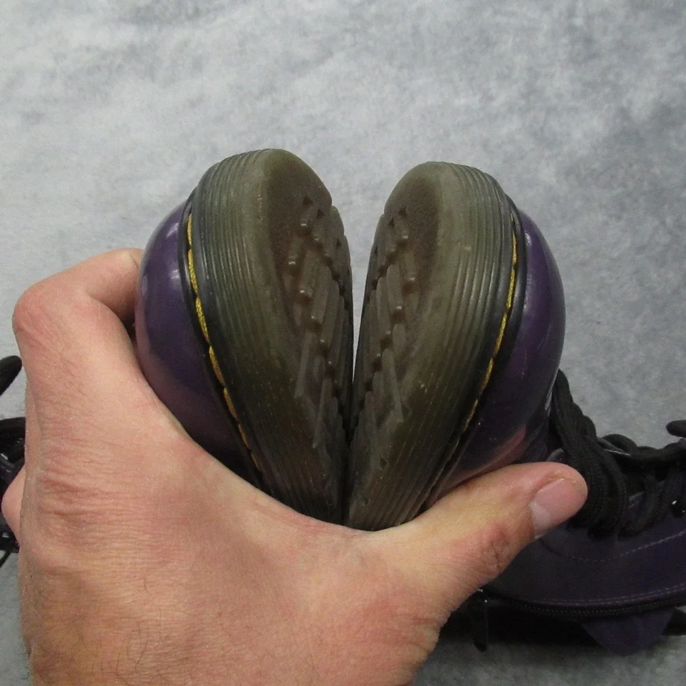 Dr Martens Boots Youth 2 Purple Leather Combat Side Zip CHunky Glossy Waterproof